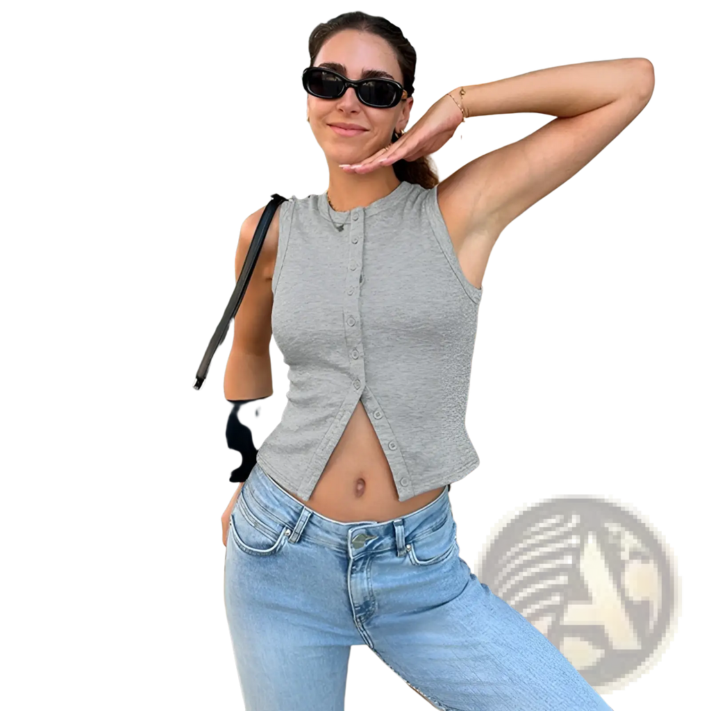 Ribbed Button Vest Top - Fierce and Chic