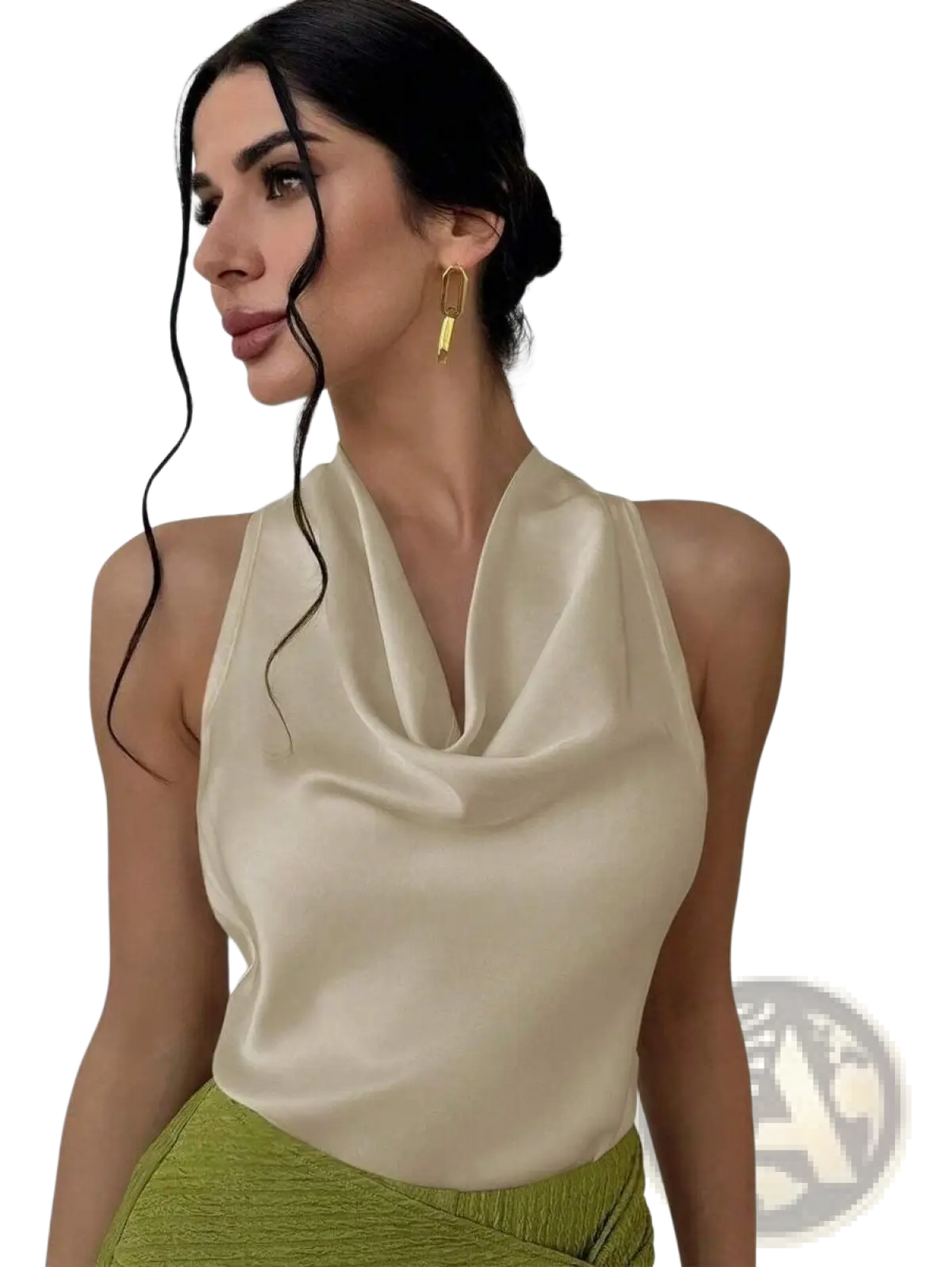 Satin Cowl Neck Halter Top - Fierce and Chic