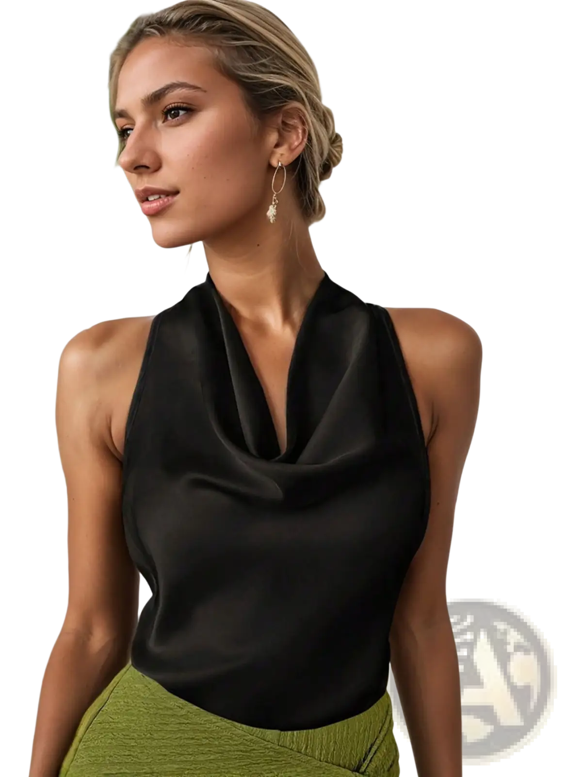 Satin Cowl Neck Halter Top - Fierce and Chic