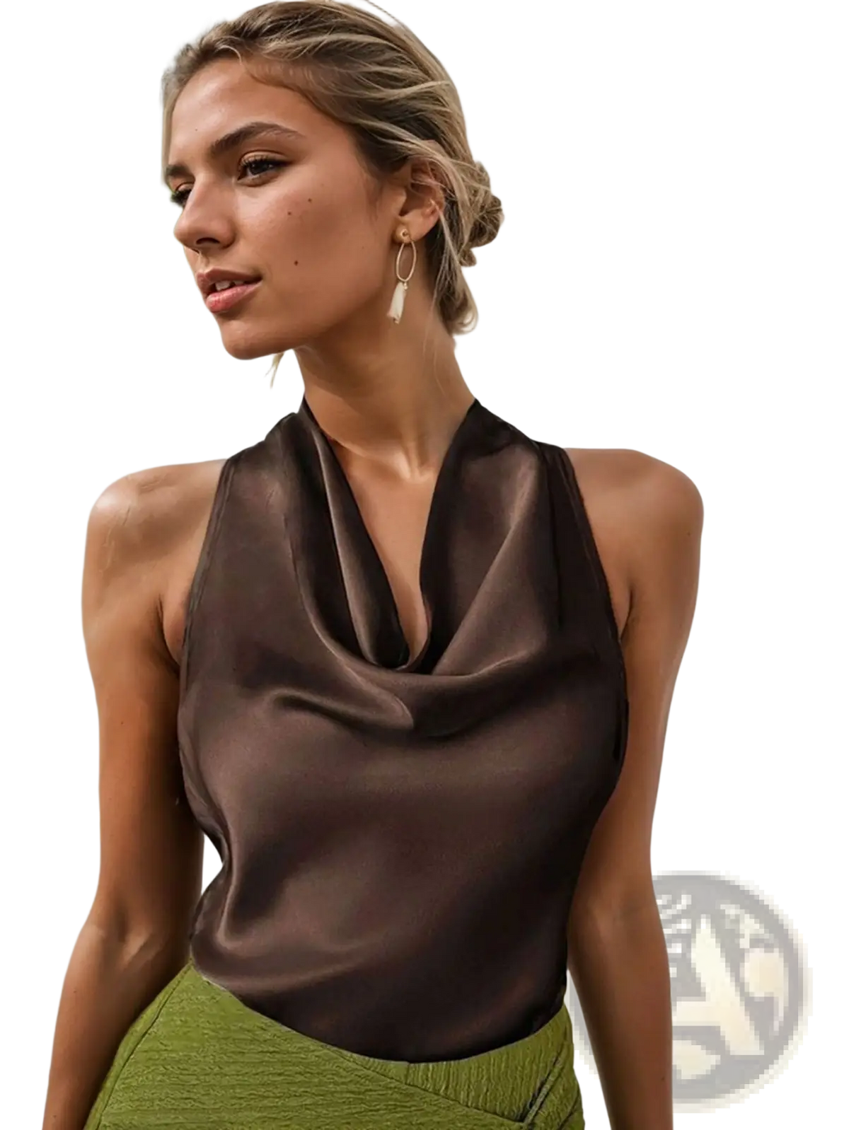 Satin Cowl Neck Halter Top - Fierce and Chic