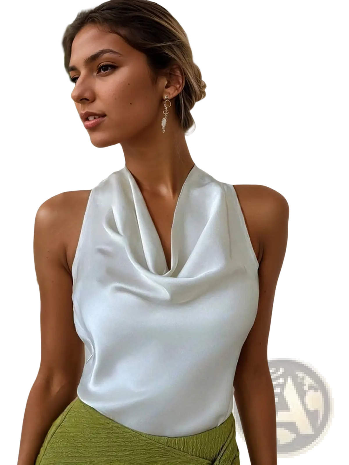 Satin Cowl Neck Halter Top - Fierce and Chic