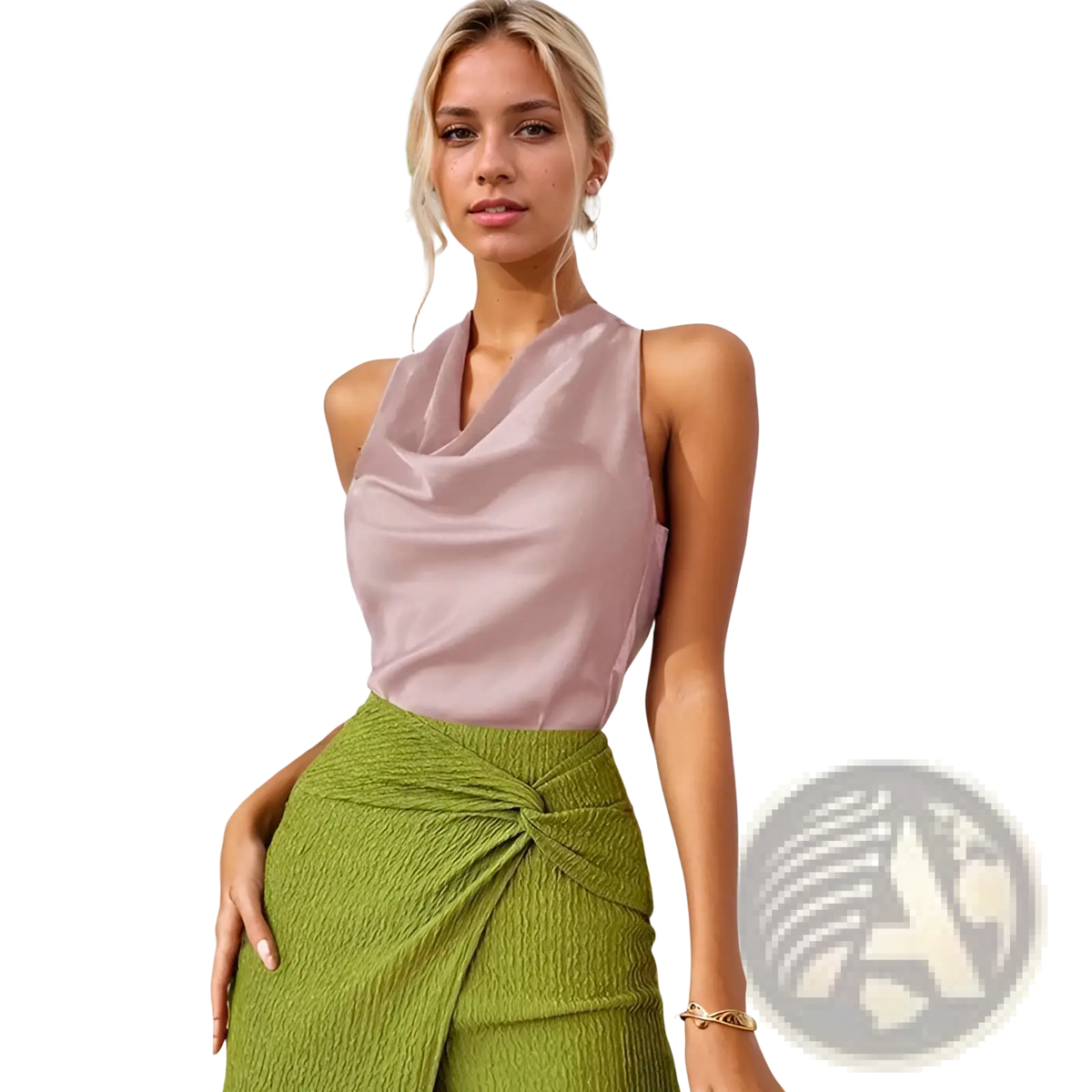 Satin Cowl Neck Halter Top - Fierce and Chic