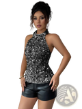 Sequin Halter Top Elegant Fitted Sleeveless Blouse - Fierce and Chic
