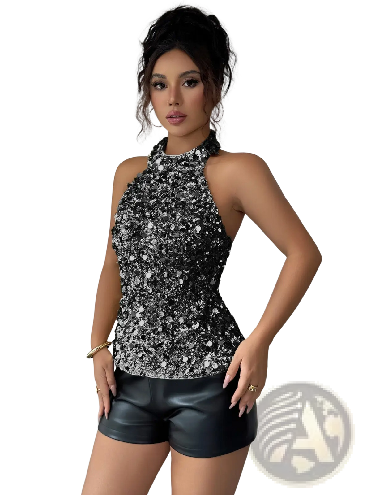 Sequin Halter Top Elegant Fitted Sleeveless Blouse - Fierce and Chic