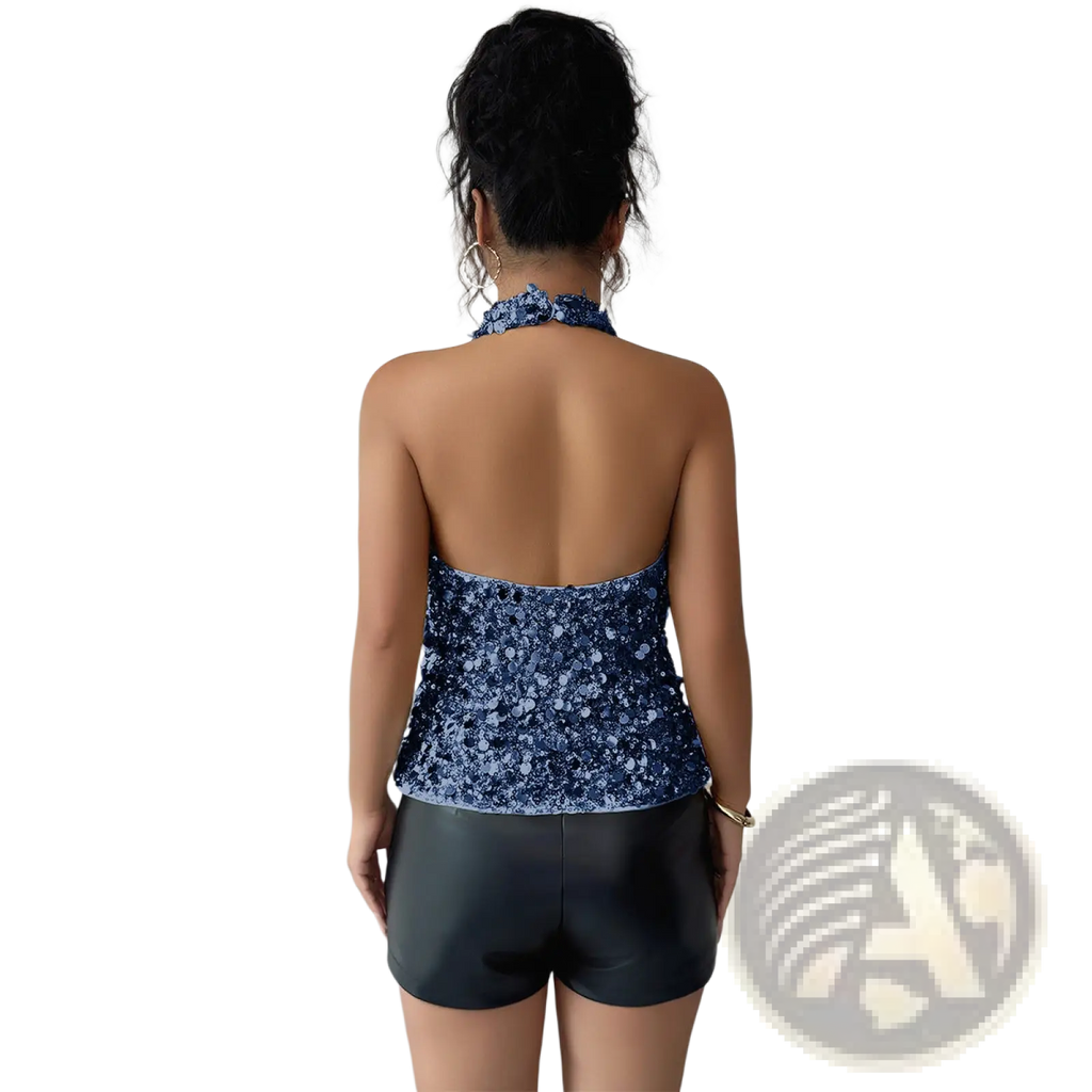 Sequin Halter Top Elegant Fitted Sleeveless Blouse - Fierce and Chic