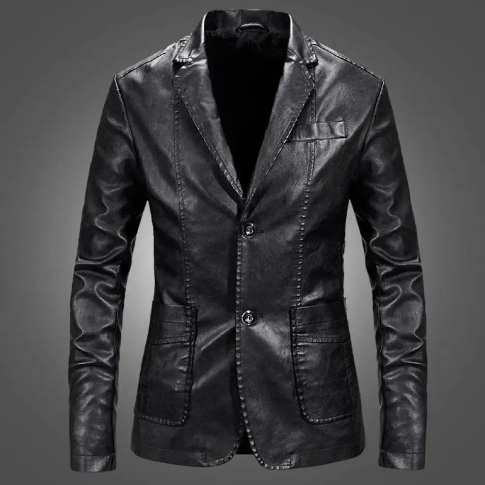 Men's Slim Fit Lightweight Leather Blazer Jacket