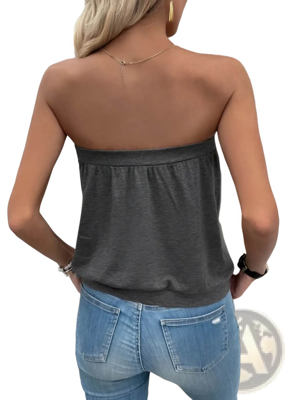 Strapless Knit Top Casual Grey Sleeveless Blouse - Fierce and Chic