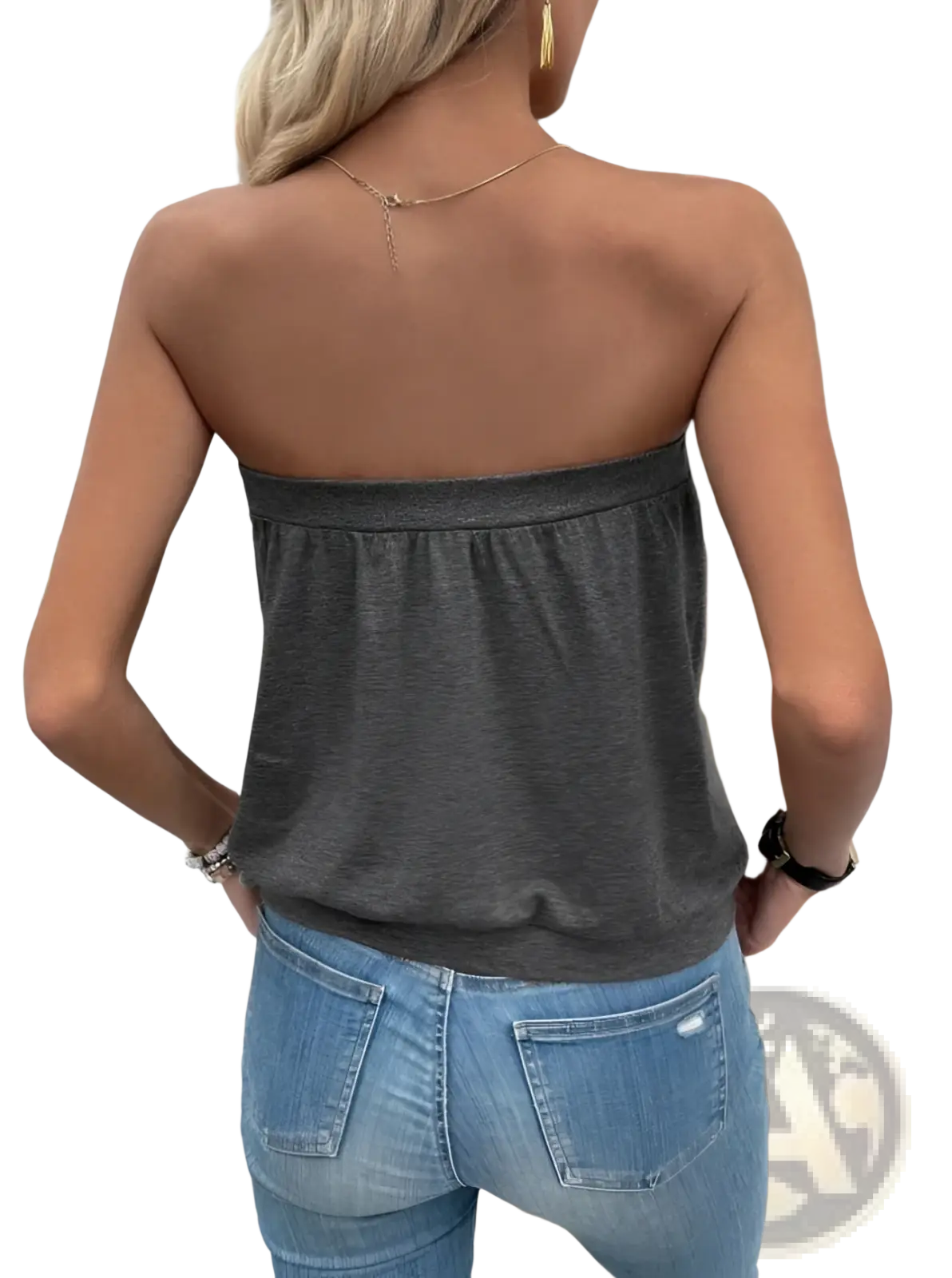 Strapless Knit Top Casual Grey Sleeveless Blouse - Fierce and Chic