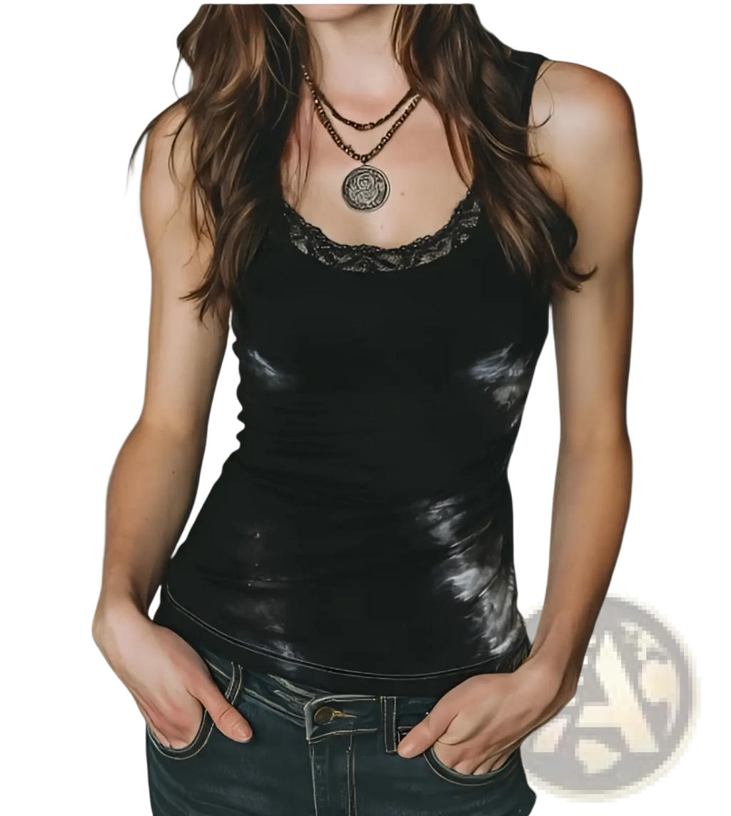 Tie Dye Lace Trim Tank Top - Fierce and Chic