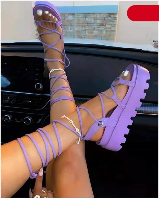 Woman Platform Sandal Ankle Wrap Fashion Lace Up Shoe Women's Casual Strappy Sandal Modern Lace Up Shoe Women Non Slip Women's Footwear White Walking Sandal - Fierce and Chic