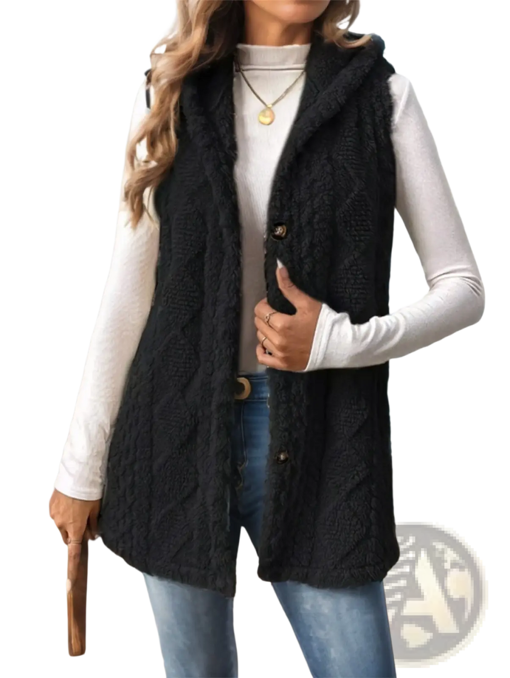 Women Cable Knit Fleece Hooded Vest - Fierce and Chic