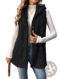 Women Cable Knit Fleece Hooded Vest - Fierce and Chic