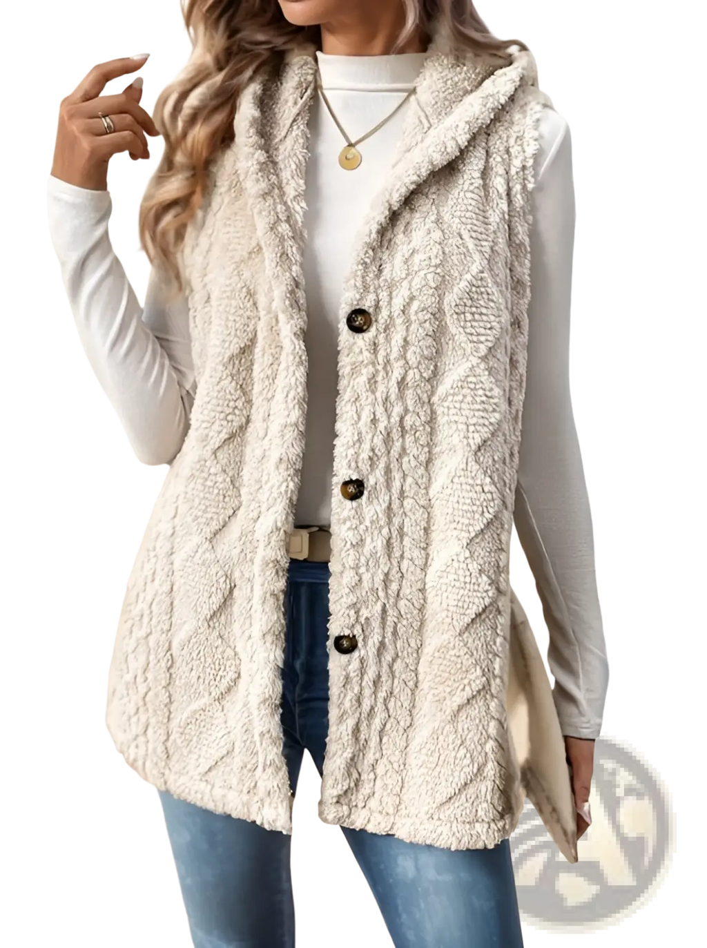 Women Cable Knit Fleece Hooded Vest - Fierce and Chic
