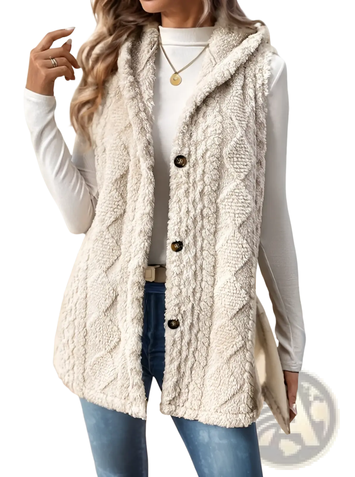 Women Cable Knit Fleece Hooded Vest - Fierce and Chic