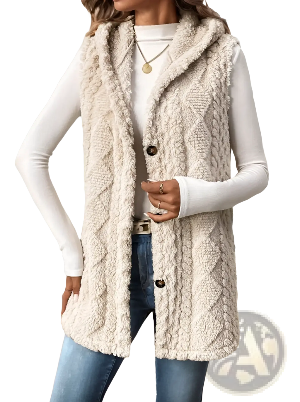 Women Cable Knit Fleece Hooded Vest - Fierce and Chic