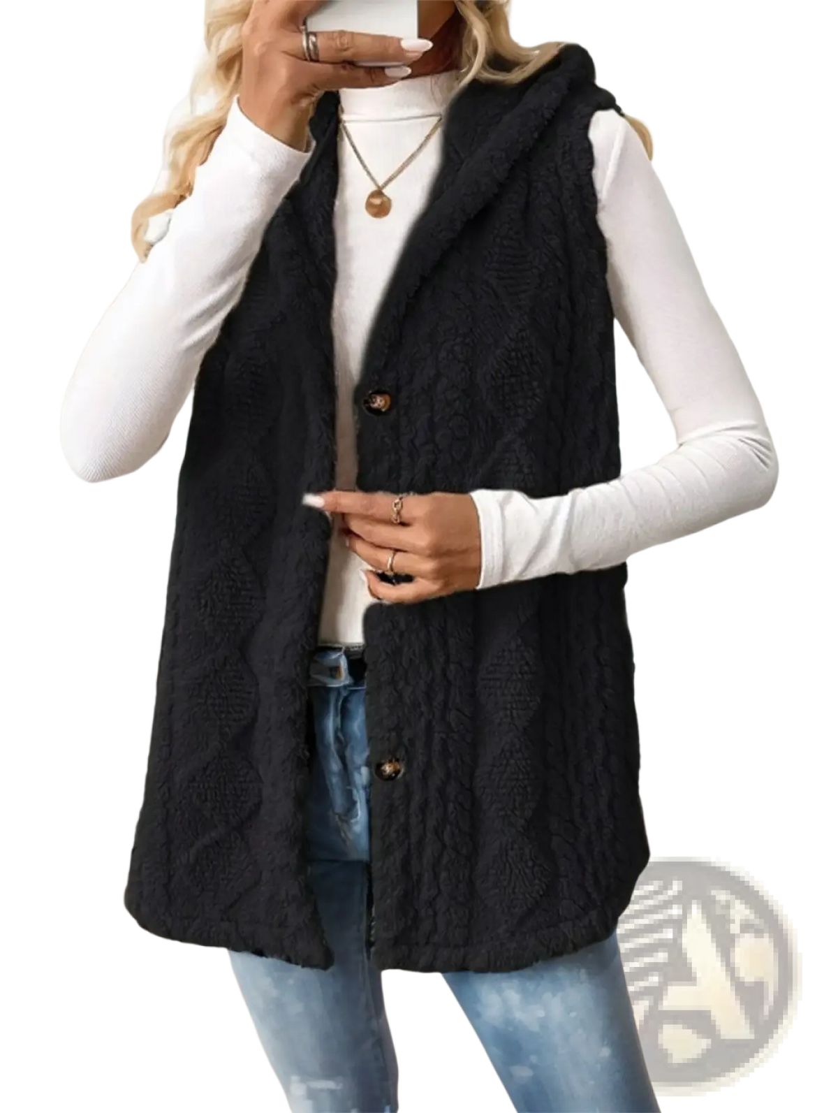 Women Cable Knit Fleece Hooded Vest - Fierce and Chic