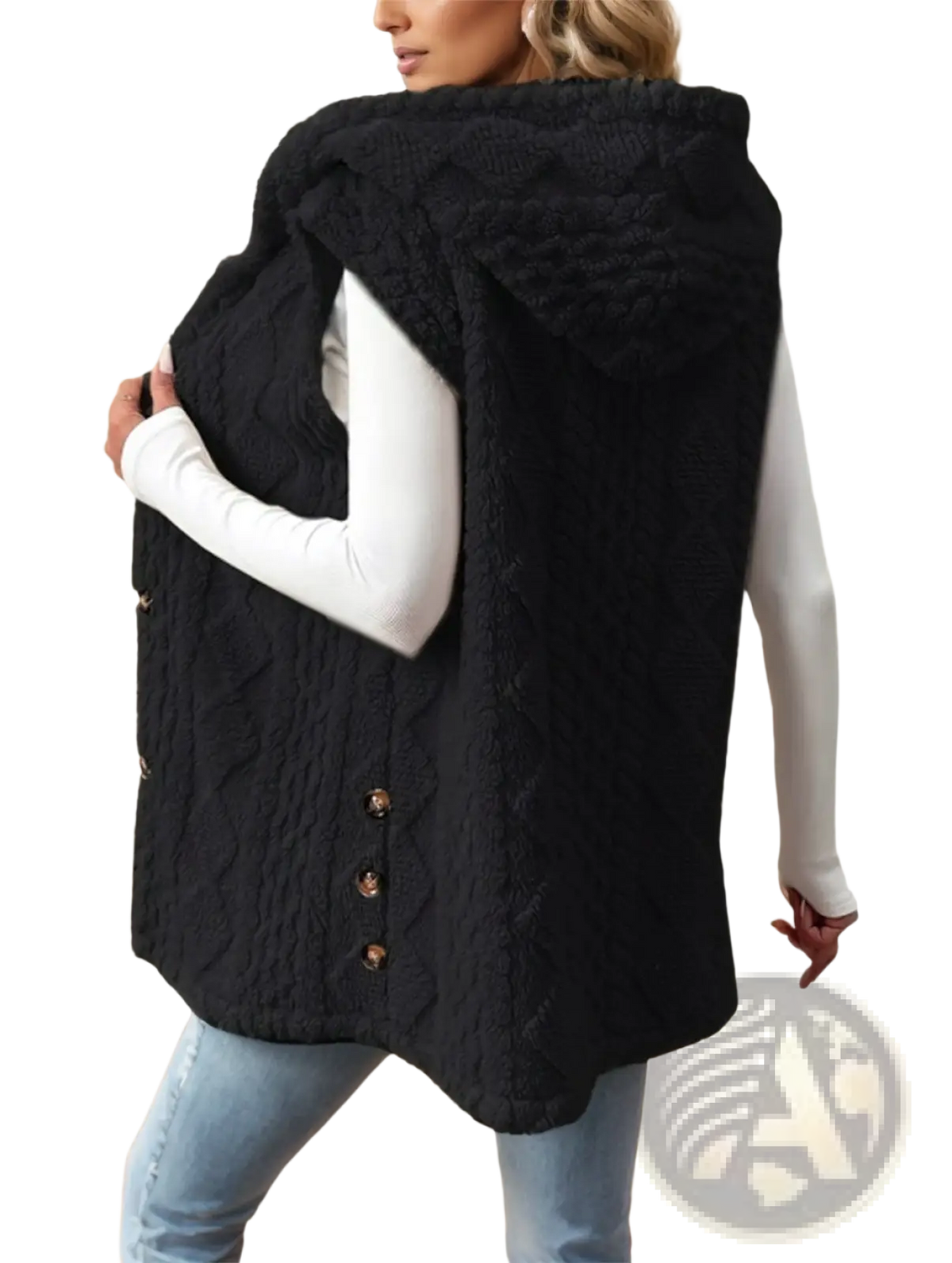 Women Cable Knit Fleece Hooded Vest - Fierce and Chic