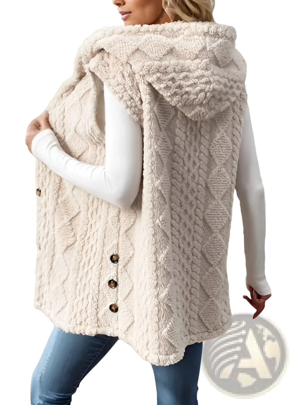Women Cable Knit Fleece Hooded Vest - Fierce and Chic
