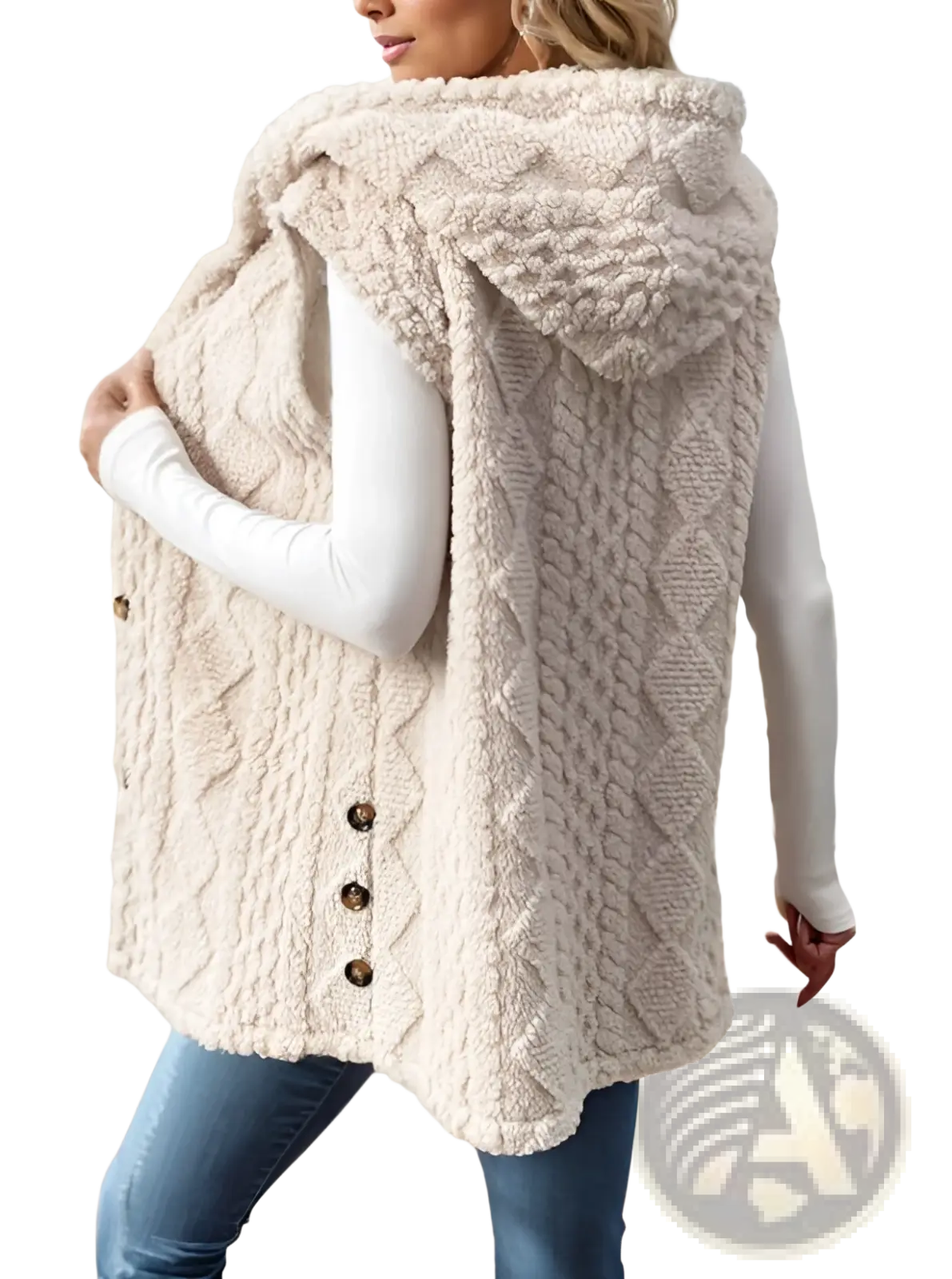 Women Cable Knit Fleece Hooded Vest - Fierce and Chic