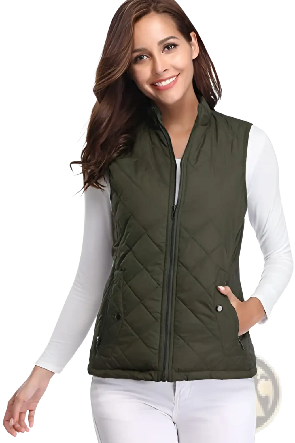 Women Cotton Quilted Vest Stand Collar Pocket - Fierce and Chic