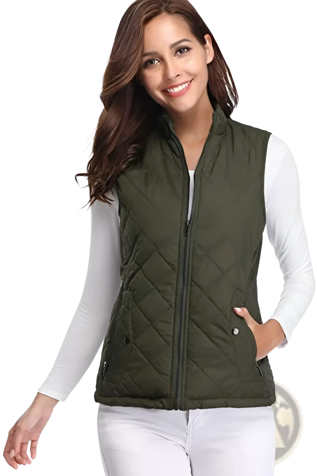Women Cotton Quilted Vest Stand Collar Pocket - Fierce and Chic