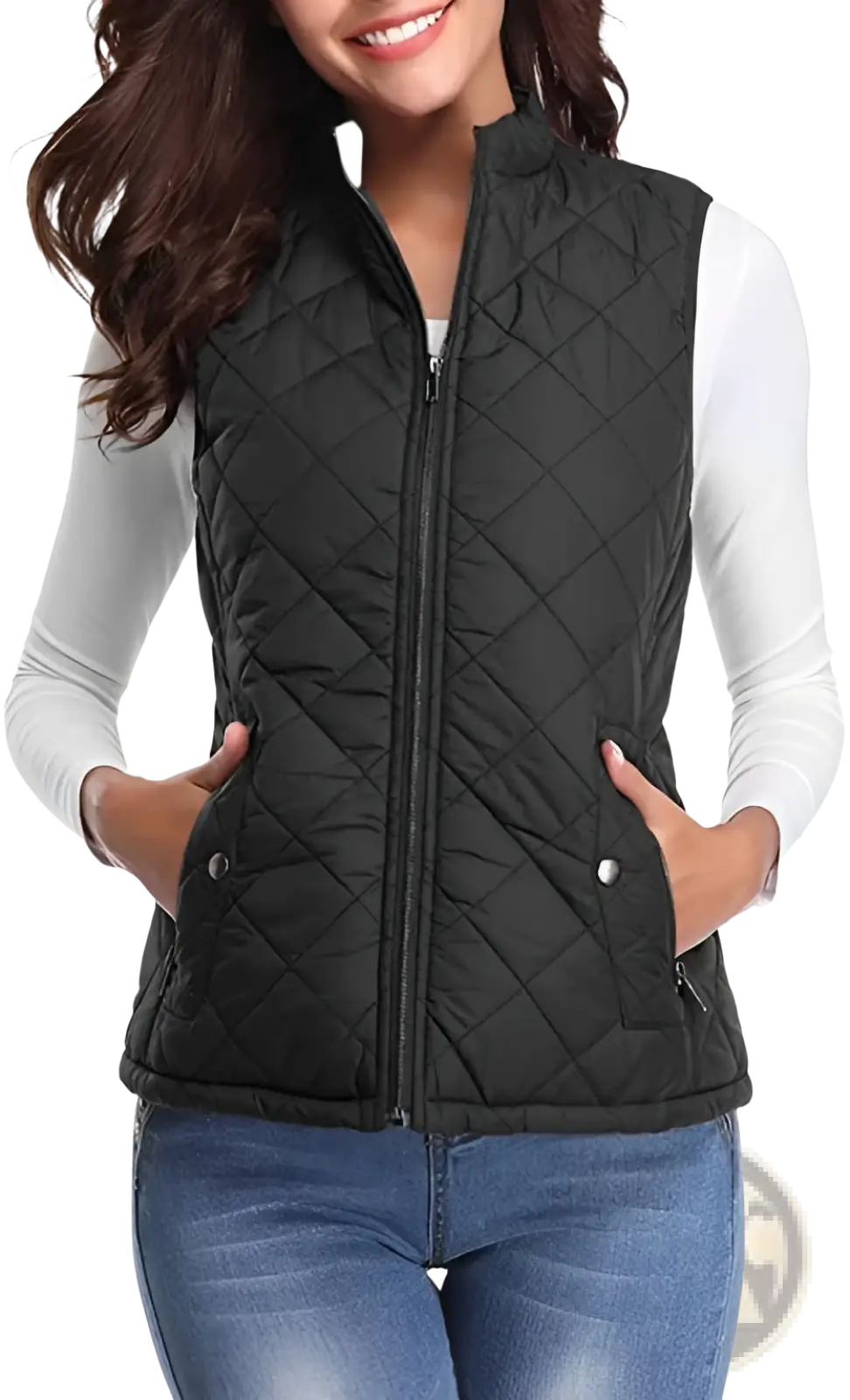 Women Cotton Quilted Vest Stand Collar Pocket - Fierce and Chic