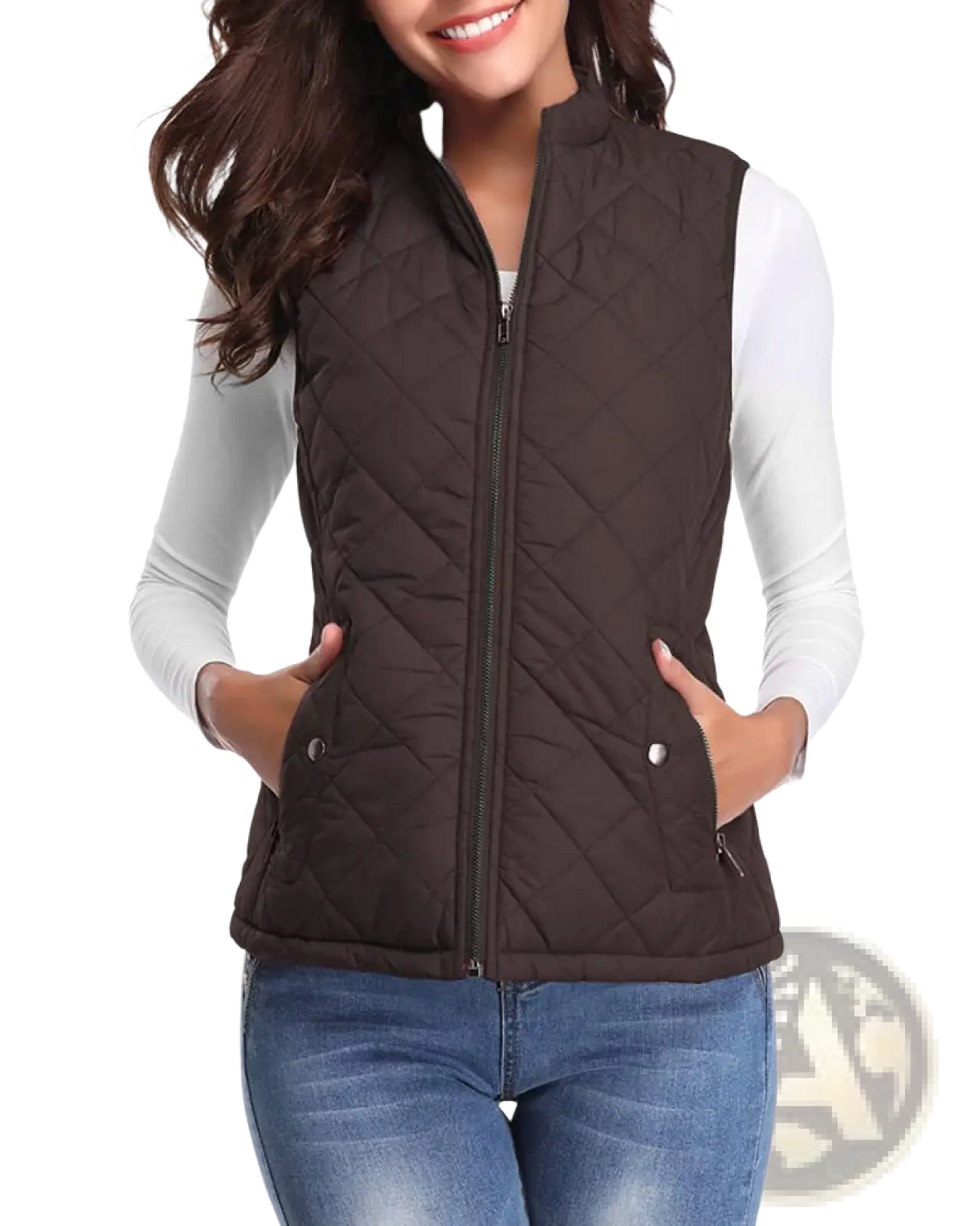 Women Cotton Quilted Vest Stand Collar Pocket - Fierce and Chic