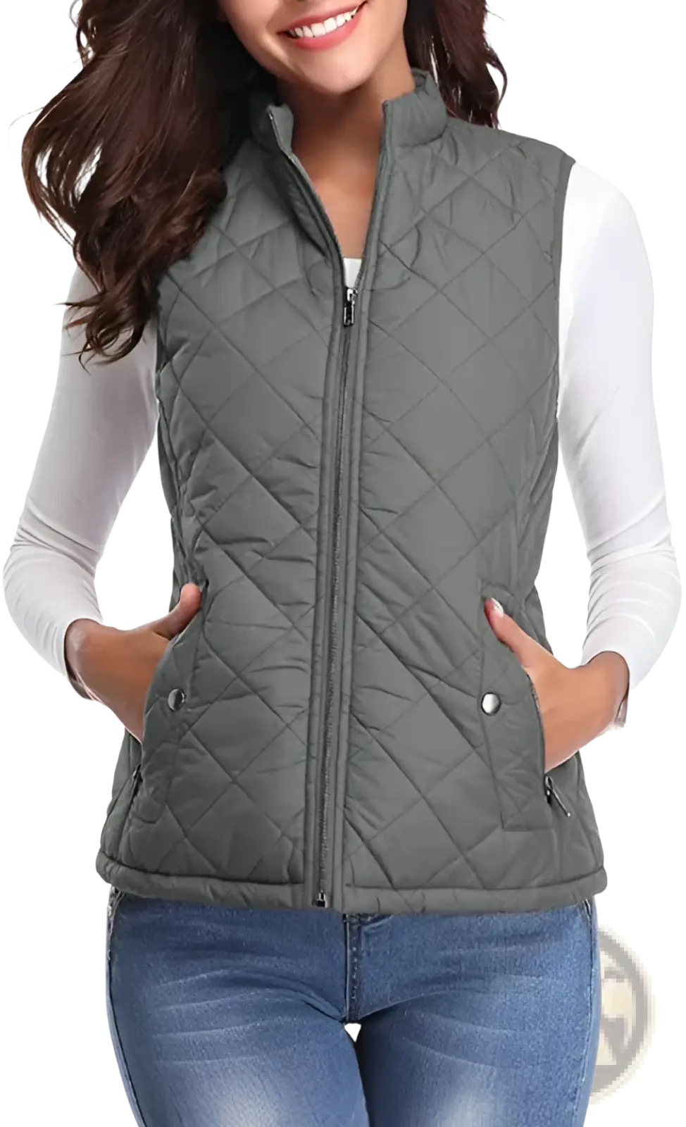 Women Cotton Quilted Vest Stand Collar Pocket - Fierce and Chic