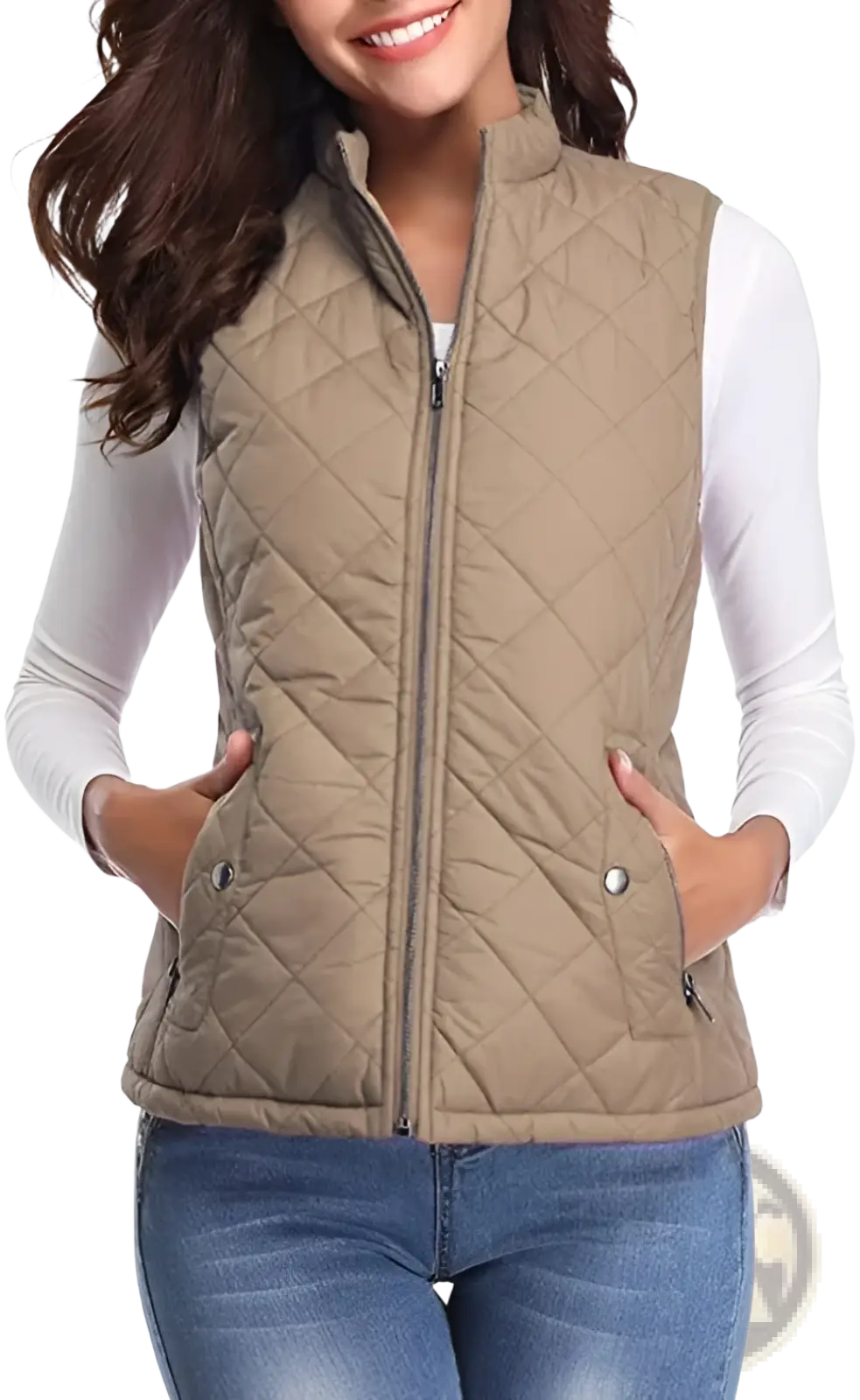 Women Cotton Quilted Vest Stand Collar Pocket - Fierce and Chic