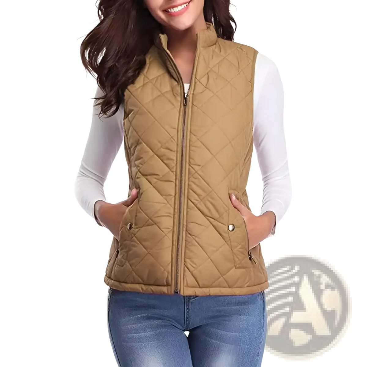 Women Cotton Quilted Vest Stand Collar Pocket - Fierce and Chic
