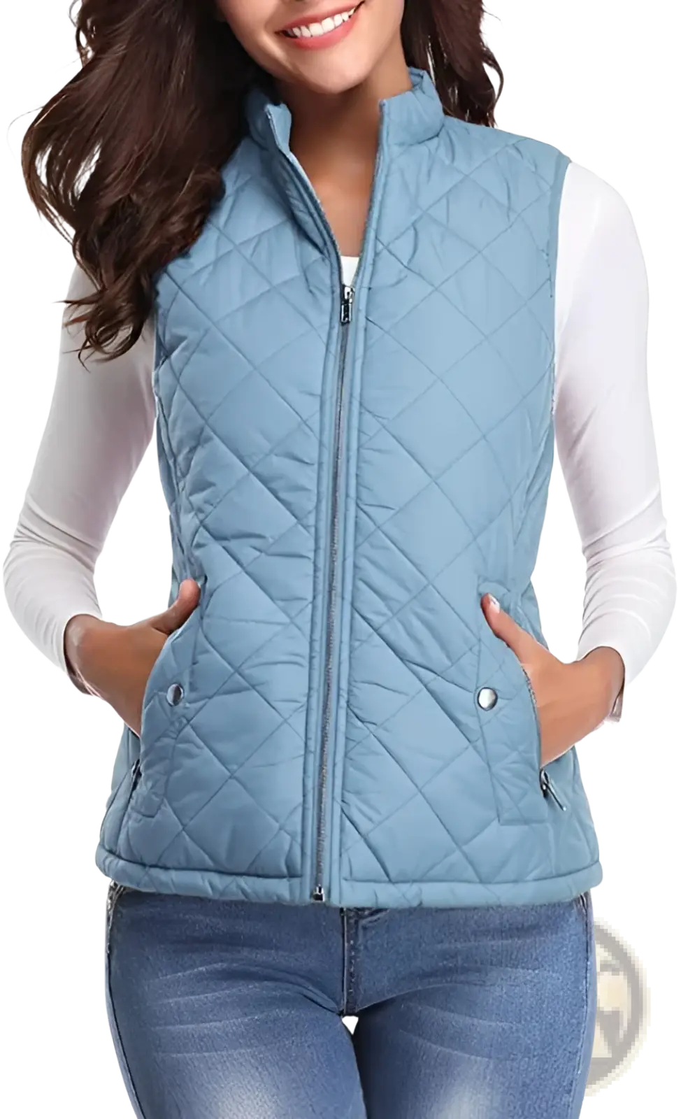 Women Cotton Quilted Vest Stand Collar Pocket - Fierce and Chic