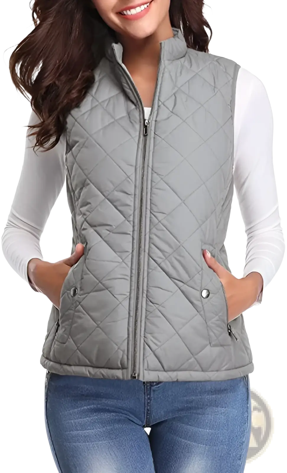 Women Cotton Quilted Vest Stand Collar Pocket - Fierce and Chic