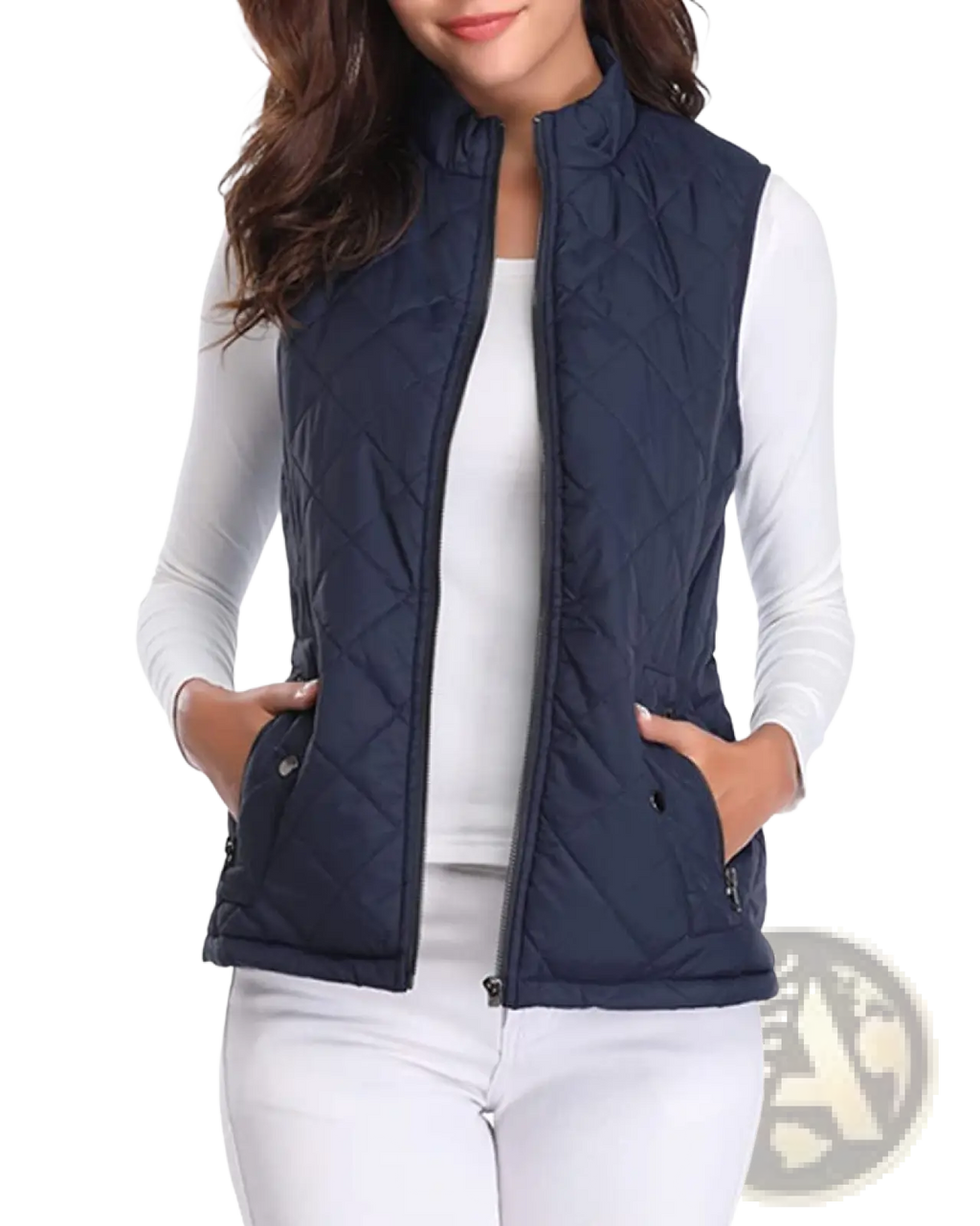 Women Cotton Quilted Vest Stand Collar Pocket - Fierce and Chic