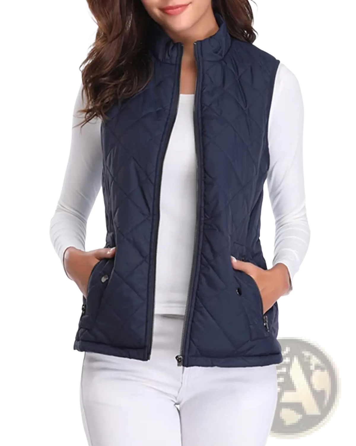 Women Cotton Quilted Vest Stand Collar Pocket - Fierce and Chic