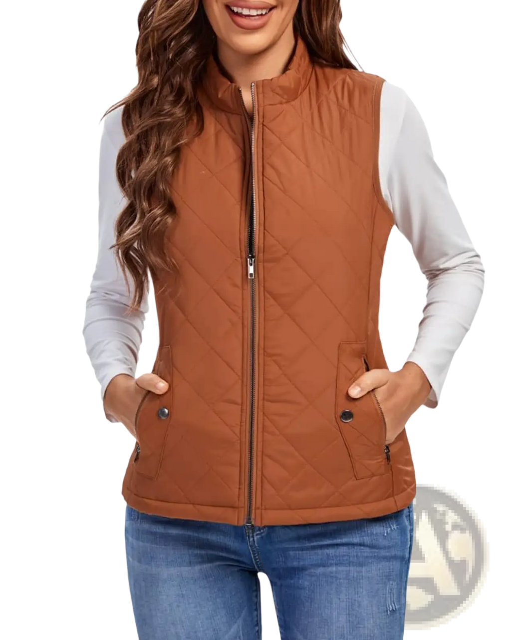 Women Cotton Quilted Vest Stand Collar Pocket - Fierce and Chic