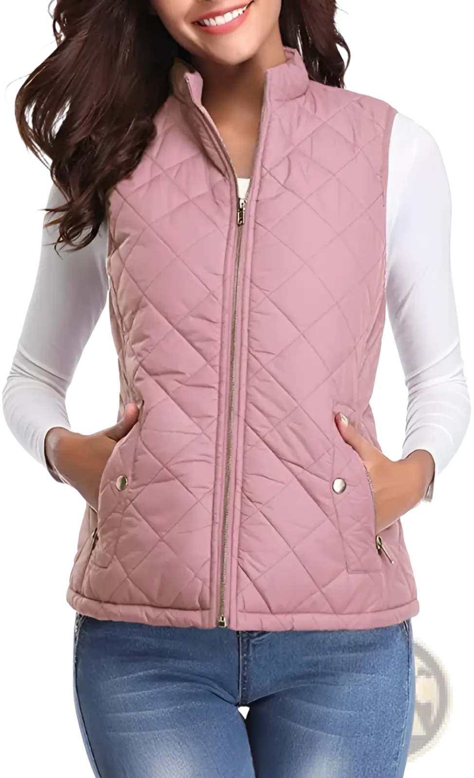 Women Cotton Quilted Vest Stand Collar Pocket - Fierce and Chic