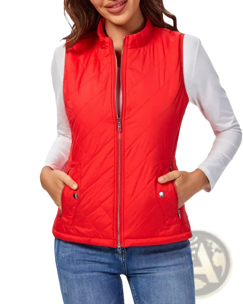 Women Cotton Quilted Vest Stand Collar Pocket - Fierce and Chic