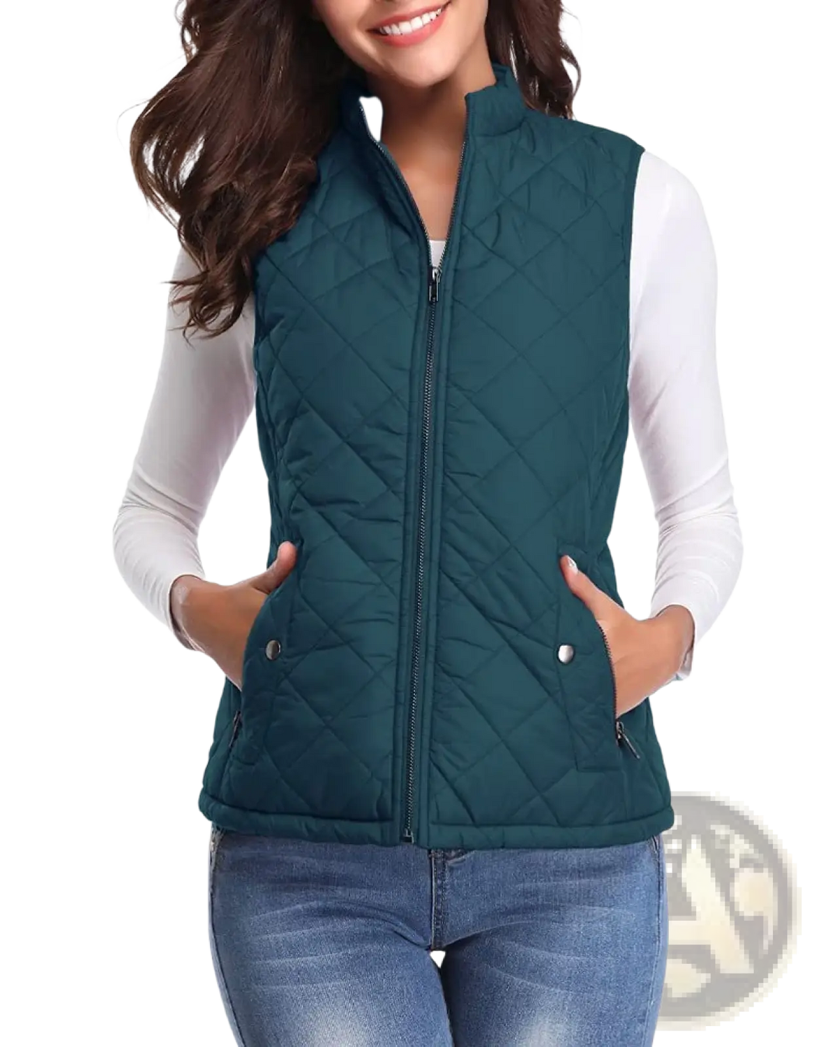 Women Cotton Quilted Vest Stand Collar Pocket - Fierce and Chic