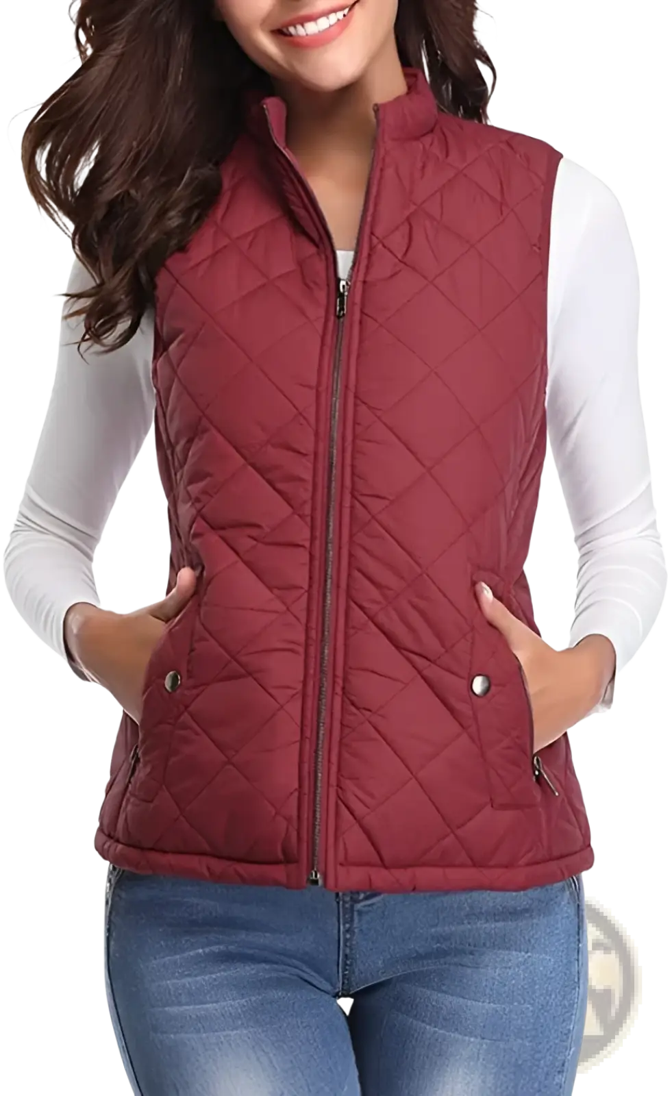 Women Cotton Quilted Vest Stand Collar Pocket - Fierce and Chic