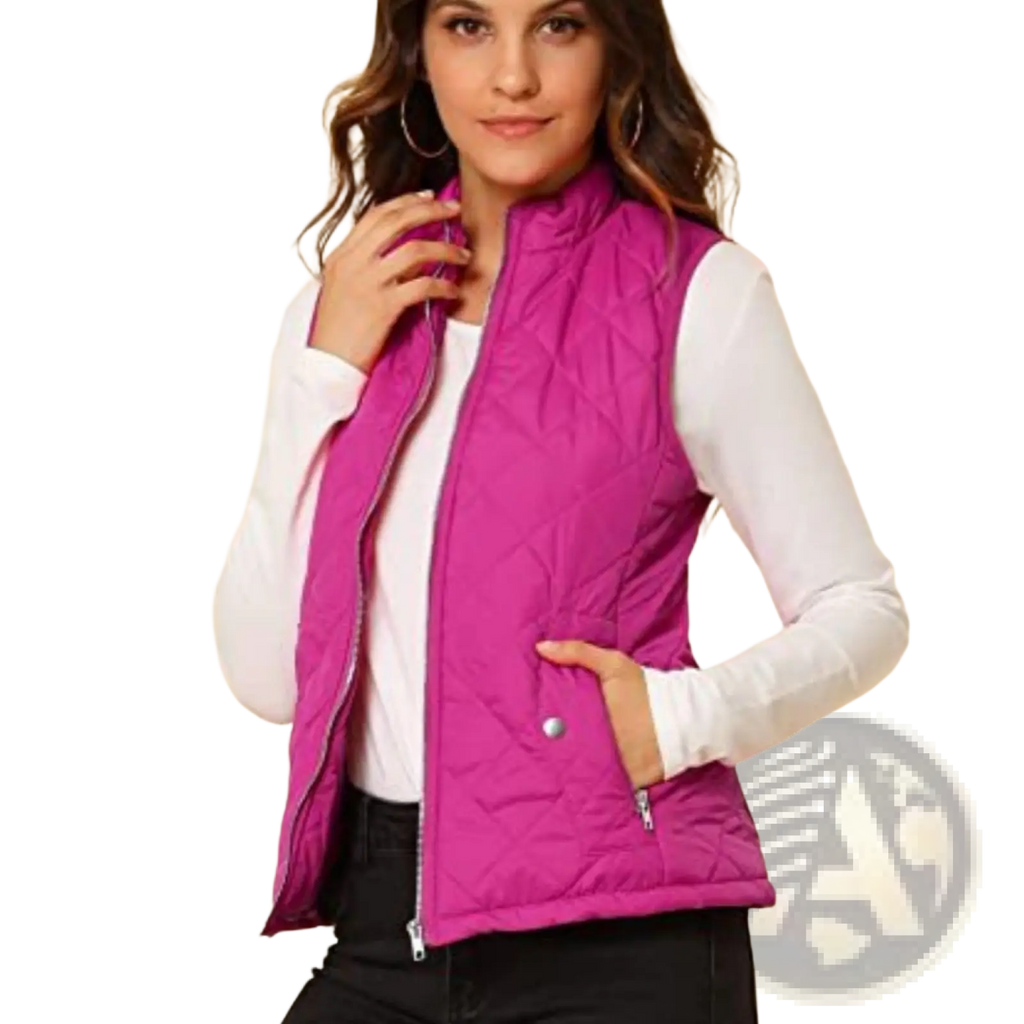 Women Cotton Quilted Vest Stand Collar Pocket - Fierce and Chic