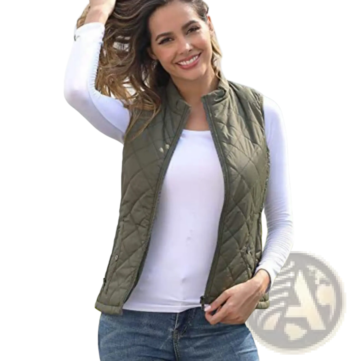 Women Cotton Quilted Vest Stand Collar Pocket - Fierce and Chic
