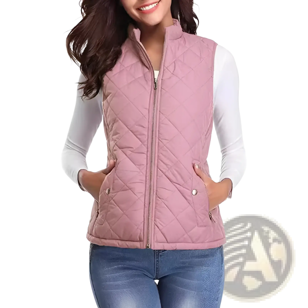 Women Cotton Quilted Vest Stand Collar Pocket - Fierce and Chic