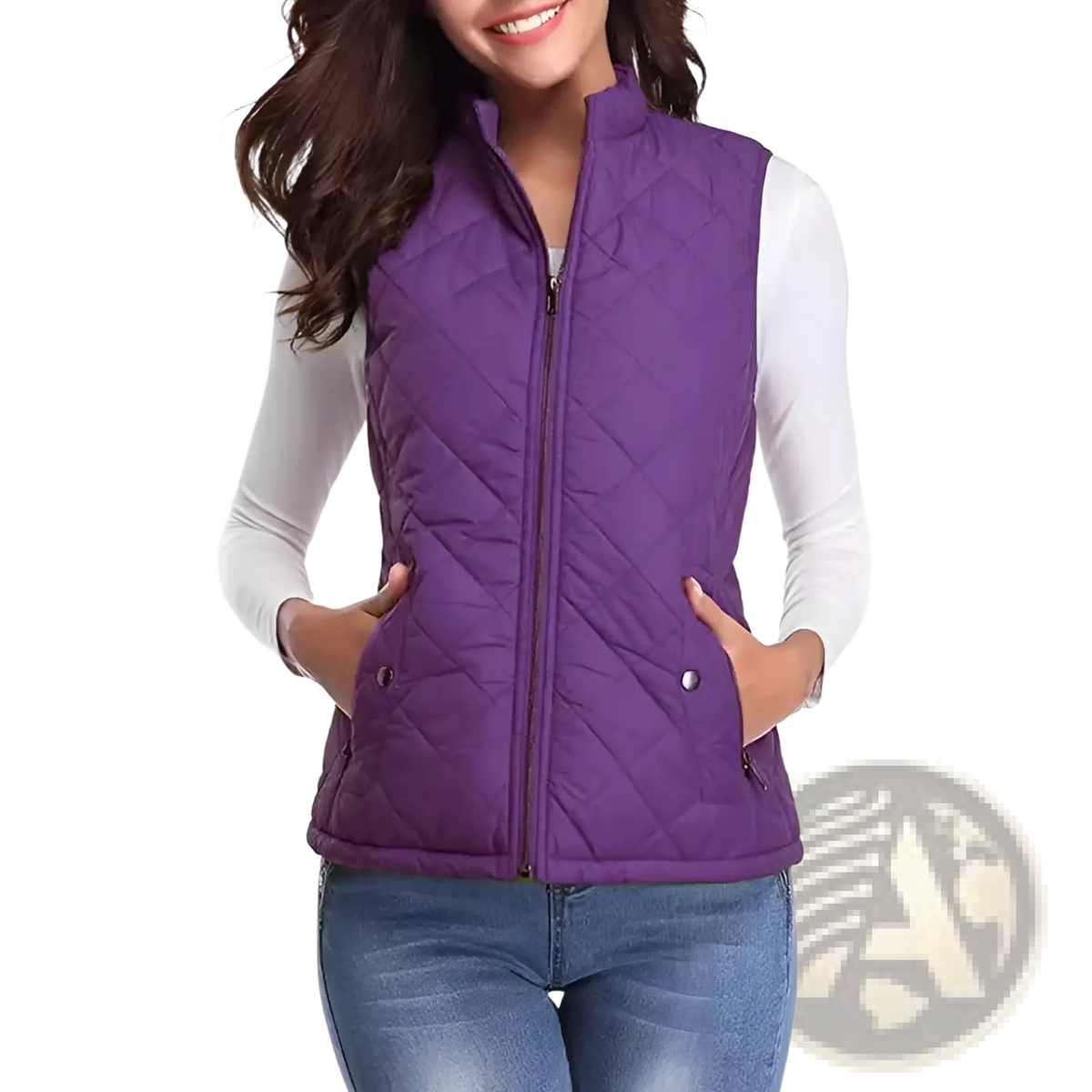 Women Cotton Quilted Vest Stand Collar Pocket - Fierce and Chic