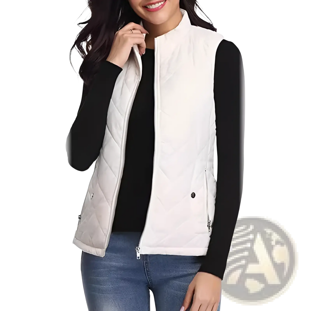 Women Cotton Quilted Vest Stand Collar Pocket - Fierce and Chic