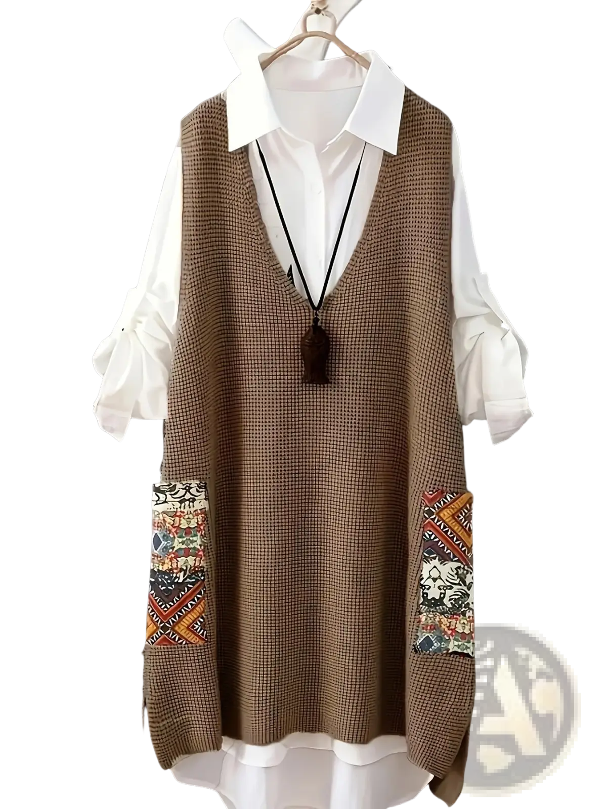 Womens Knitted Patchwork v Neck Vest - Fierce and Chic